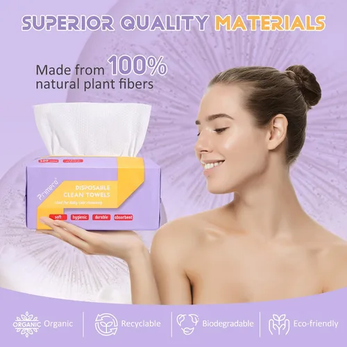 Vista 2 de 100 toallas faciales desechables, ultra suaves, sin pelusas, toallitas secas biodegradables de limpieza facial (100 unidades, 1 paquete)