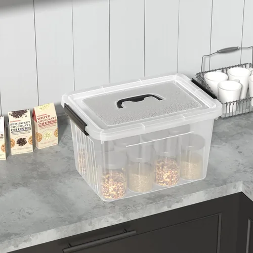 Vista 6 de Contenedor de plástico transparente de 18 cuartos de galón con tapas, caja de pestillo con asa, 4 paquetes