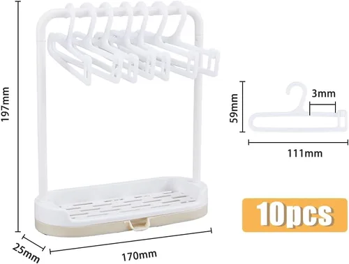 Vista 2 de SUPERFINDINGS Perchero de plástico para muñecas con 10 piezas de colgador de ropa blanco mini soporte de exhibición de ropa para vestimenta
