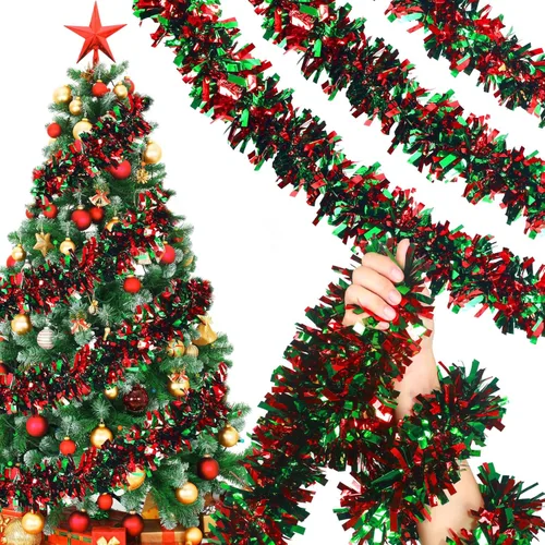 Vista 10 de Guirnalda de Oropel de Navidad de 26.2 pies Negra de Halloween Guirnalda Metálica para Árbol Decoraciones Colgantes de Oropel con Brillantina