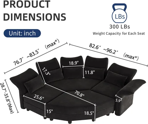 Vista 2 de LLappuil Sofá modular modular de 96 pulgadas, sofás seccionales de esquina pequeños para sala de estar con otomana de almacenamiento de 6 lados Negro