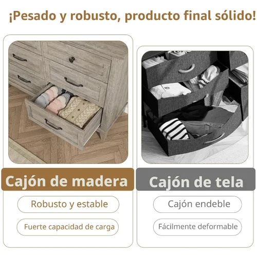Vista 5 de GarveeHome Cómoda de 6 Cajones para Dormitorio, Cómoda de Cajones de 47 Pulgadas de Ancho con Almacenamiento Independiente, Baúl de Almacenamiento