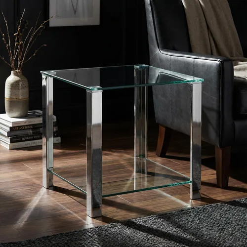 Vista 8 de Cortesi Home Melissa - Mesa auxiliar de cristal con doble estante, 20 pulgadas, color plateado