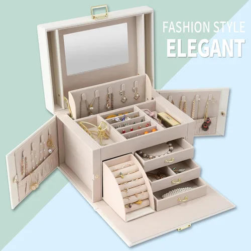 Vista 5 de DerBlue Joyero joyero organizador de joyas para mujer organizador de joyas de cuero sintético grande organizador de joyas de cuero sintético gran