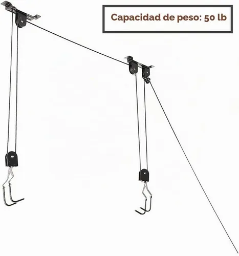 Vista 3 de Wallmaster Soporte de techo para bicicletas, elevador de bicicletas montado en el techo, sistema de polea para bicicletas para garaje, ganchos