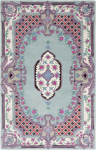 Vista 32 de SAFAVIEH Bellagio Collection - Alfombra decorativa de 2 x 3 pies, azul y rosa, hecha a mano de lana de medallón, ideal para zonas de alto tráfico