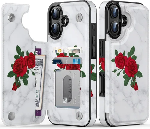 Vista 33 de LETO para iPhone 15 Pro Funda tipo cartera - Tapa tipo folio con patada - Diseños de moda - Tarjetero - Funda protectora para mujeres y niñas - 6.1