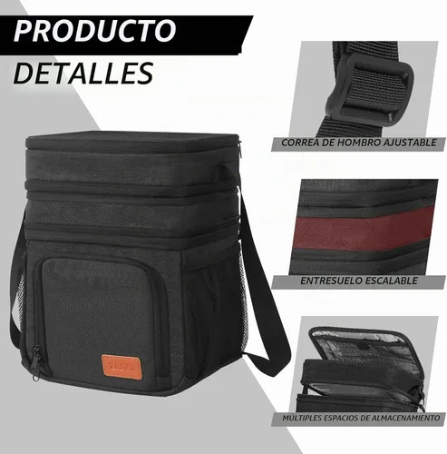 Vista 4 de ZRSUN Lonchera térmica para mujeres y hombres, lonchera reutilizable de 3 capas para mujer, lonchera expandible reutilizable resistente al agua