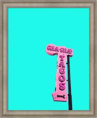Vista 16 de Amanti Art Impresión artística enmarcada de 23 x 19 pulgadas, letrero de tacos de Cha Chas por Tom Windeknecht, arte de pared de paisajes urbanos