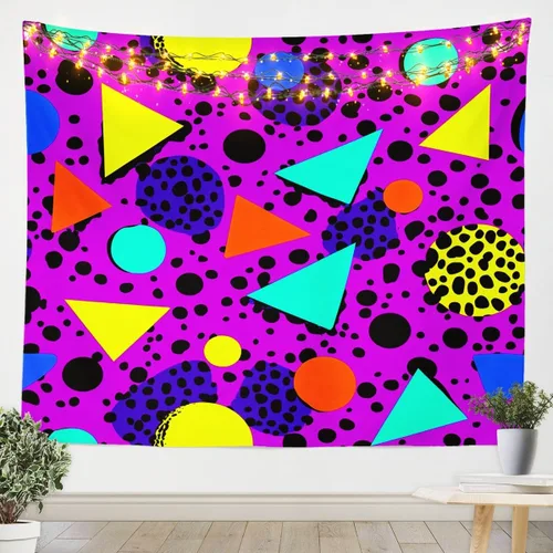 Vista 23 de Tapiz retro de los años 80 y 90, tamaño pequeño de 51 x 59, tapices geométricos abstractos urbanos modernos y colgantes de pared triangulares, arte