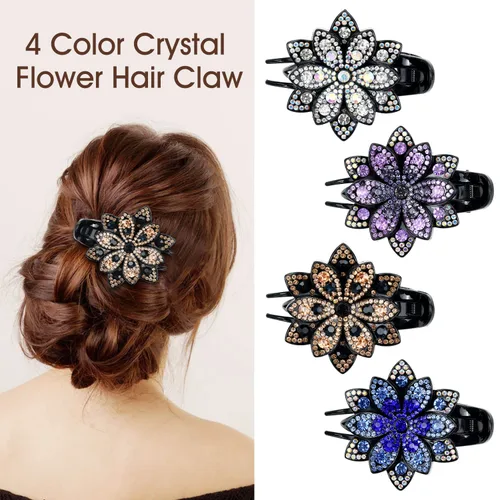 Vista 2 de inSowni Juego de 4 Pinzas para el pelo de lujo con brillos de fantasía, cristales brillantes, decorativas, de plástico, con flores, clips de garra