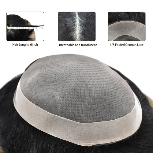 Vista 4 de LOVIN - Sistema de cabello humano para hombres, postizo fino de encaje mono para hombre, prótesis masculina de piel de polietileno alrededor