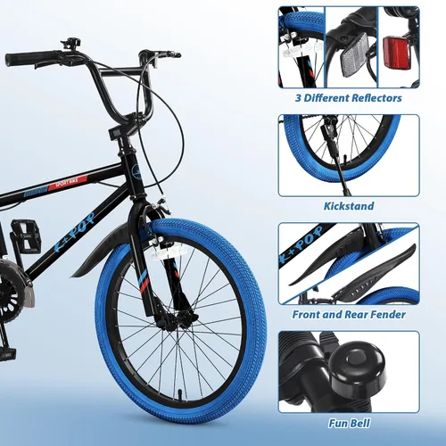 Vista 6 de Bicicleta infantil de 20 pulgadas estilo BMX, bicicletas para niñas y niños de 8 a 12 años, bicicleta de una sola velocidad para niños y niñas