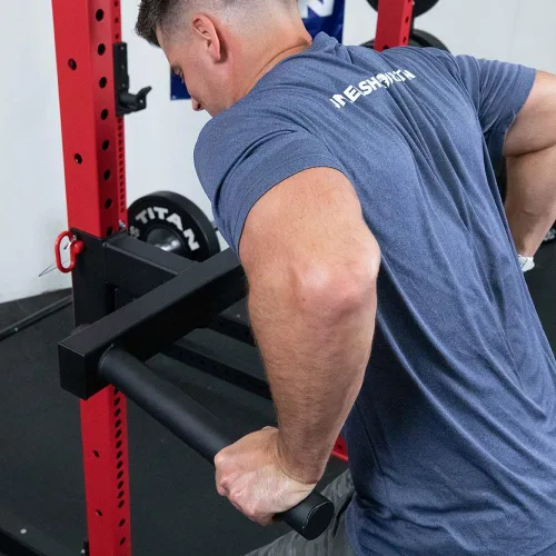 Vista 5 de Titan Fitness Barra de inmersión en Y para bastidores de potencia serie T-3, accesorio de inmersión montado en rack, capacidad de 500 libras