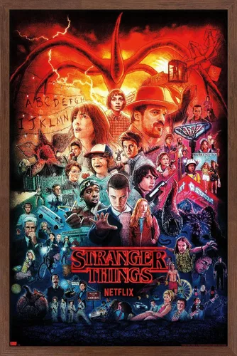 Vista 7 de Netflix Stranger Things - Póster de pared de tres temporadas formato one sheet, 22.4" x 14.7", versión con marco de madera de granero Versión