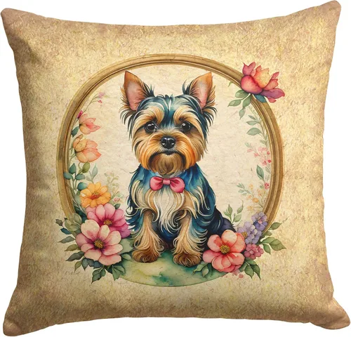Vista 275 de Caroline's Treasures DAC2072PW1414 Affenpinscher and Flowers - Almohada decorativa de tela, lavable a máquina, para interiores y exteriores