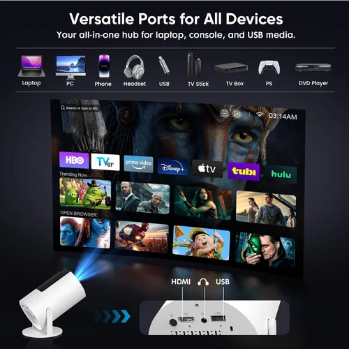 Vista 15 de [Aplicaciones integradas y Keystone automático] Mini proyector, proyector portátil con WiFi 6 y Bluetooth 5.2, proyector inteligente nativo 1080P