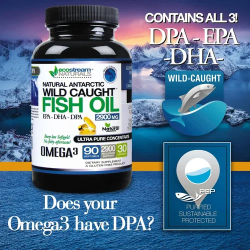 Vista 8 de (Paquete de 2) Aceite de pescado natural antártico salvaje omega 3 suplemento DPA-EPA-DHA 2,900 miligramos de triple fuerza ultra puro concentrado