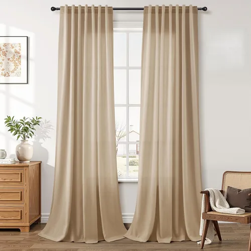 Vista 44 de Aersas Aqua Green Linen Curtains 84 Inches Long 2 Panels Set Back Tab Rod Pocket Living Room Curtain Farmhouse Rustic Light Filtering Hook Drapes