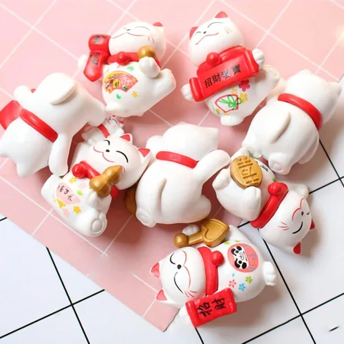 Vista 7 de Figuras de gato de la suerte, 8 piezas, mini Maneki Neko, gatos de la suerte, gatos de la suerte, gato japonés de la fortuna, kawaii gato japonés