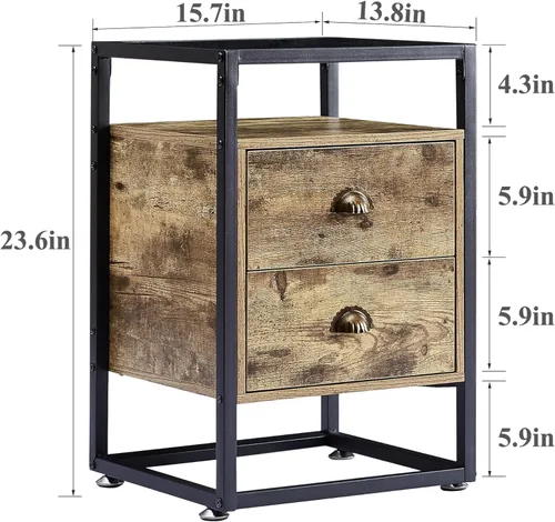 Vista 2 de VECELO Mesita de noche moderna con cajón, mesita de noche para sala de estar, dormitorio, vidrio templado, gris