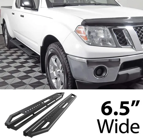 Vista 2 de HD Ridez Escalones basculantes híbridos de acero inoxidable compatible con Nissan Frontier 2005-2026 Crew Cab (barras laterales de barra nerf)
