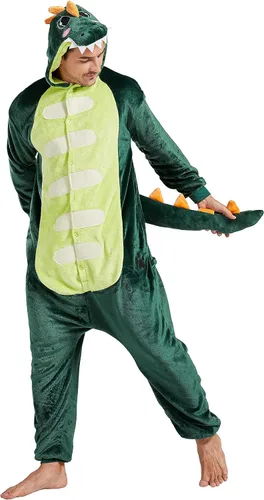 Vista 2 de Disfraz de pijama de animal para adultos, disfraz de dinosaurio de una pieza de felpa