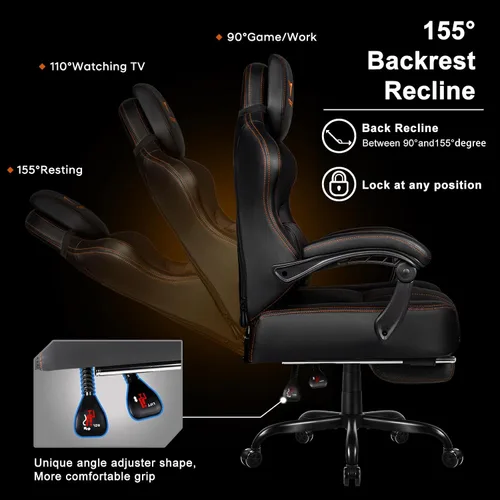 Vista 6 de VITESSE Silla de juegos grande y alta, capacidad de peso de 400 libras con reposapiés, silla ergonómica de videojuegos para adultos