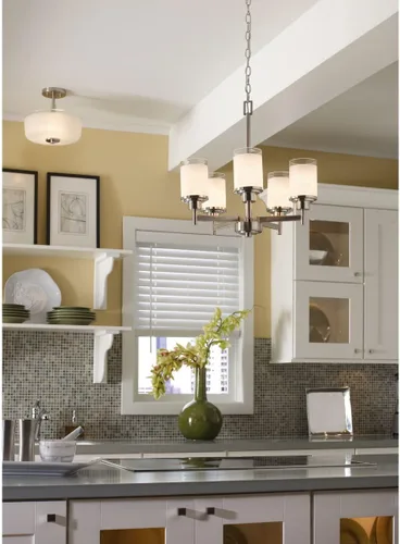 Vista 2 de Progress Lighting P4459 Alexa Candelabro de 5 luces, con pantalla de lino, de 20 pulgadas de alto., P4459-09, 100.00watts, 120.00 volts