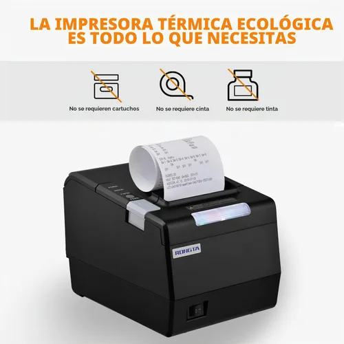 Vista 8 de Impresora POS Rongta, Impresora de Recibos Térmica de 80mm, Impresora de Cocina para Restaurante con Cortador Automático, Interfaz USB Serial