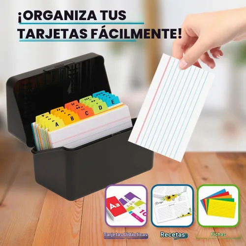 Vista 6 de H4D Tarjetero de índice de 3 x 5 con 100 tarjetas de índice a rayas pesadas y 25 divisores de plástico, color negro
