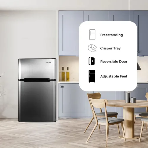 Vista 7 de Equator Advanced Appliances Conserv - Mini refrigerador compacto de acero inoxidable de 19 pulgadas, 2 puertas, 3cf, puerta reversible, 110 V