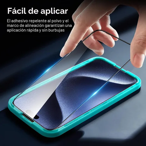 Vista 8 de ESR Paquete de 3+1 para iPhone 15 Pro Max Protector de Pantalla, [Dureza 9H] [Grado Militar Resistente a Roturas] Cobertura Completa Película
