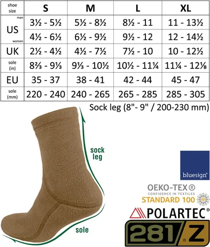 Vista 6 de 281Z Hiking Warm 8 inch Boot Liner Socks - Military Tactical Outdoor Sport - Polartec Fleece Winter Socks (Coyote Brown)