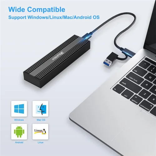 Vista 5 de Carcasa SSD M.2 portátil USB3.1 Tipo-C 10Gps SSD, compatible con NVMe/SATA Dos protocolos, adecuado para MacBook SSD Gen 2 (10 Gbps) a NVMe PCI-E