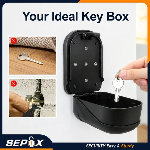 Vista 3 de SEPOX® Caja de metal con cerradura de llave de 2 piezas con combinación de 4 dígitos, espacio extragrande, capacidad de 6 a 10 llaves, cubierta