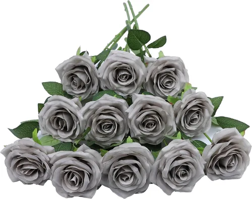 Vista 10 de LVEFIT 12 rosas artificiales de seda con tallo largo para bodas, despedidas de soltera, fiestas, decoración del hogar Blush