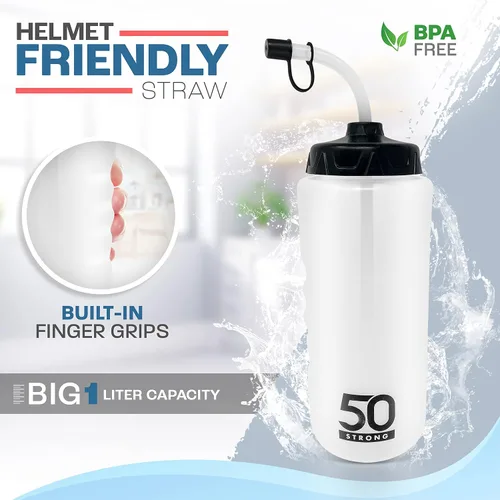 Vista 3 de 50 Strong Botella de agua de hockey y lacrosse con pajita, 1 litro