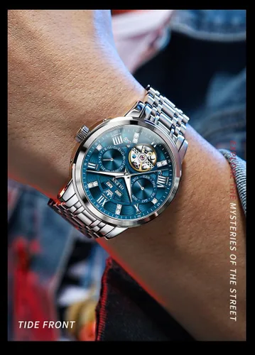 Vista 39 de OLEVS Relojes automáticos para hombre, oro de lujo, vestido de diamantes de cuerda automática, esqueleto mecánico, Tourbillon, reloj de pulsera