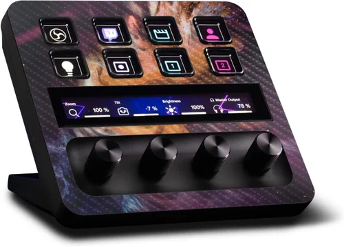 Vista 6 de MightySkins - Piel de fibra de carbono compatible con Elgato Stream Deck + - Morado sólido Acabado de fibra de carbono texturizado protector