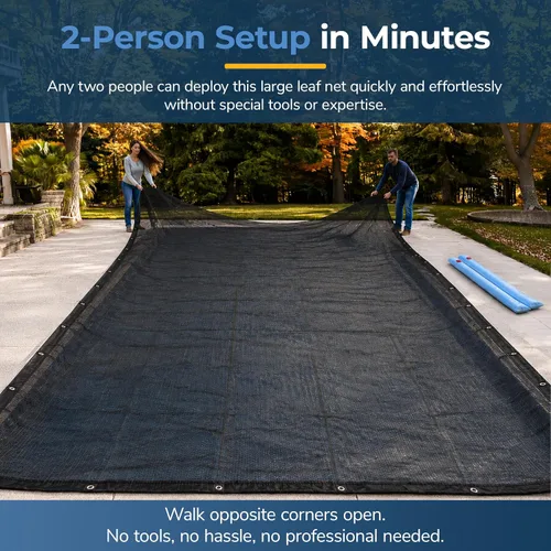 Vista 3 de Blue Wave 12-ft x 20-ft Rectangular Leaf Net In Ground Pool Cover, Black Treated polyethylene netting, 0.15-in drainage holes, reinforced corner
