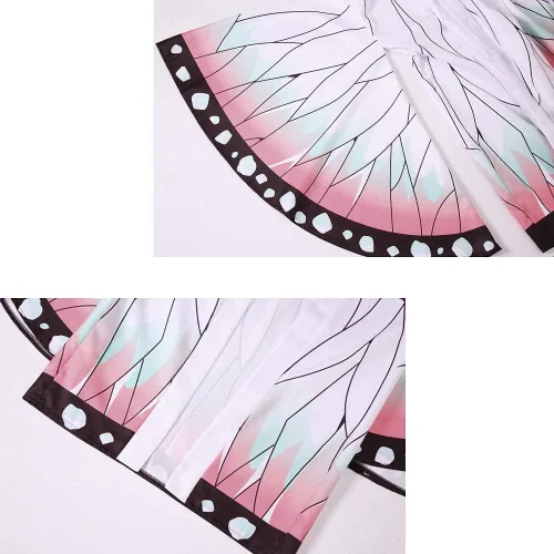 Vista 7 de CosTribe Disfraz de anime de Kochou Shinobu de Halloween, conjunto completo, traje kimono, capa tipo cárdigan, bata para mujer