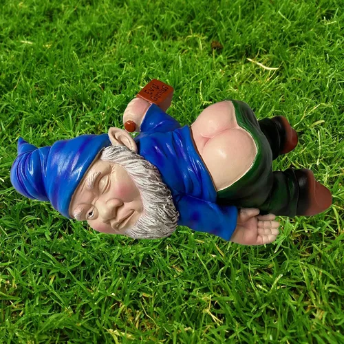 Vista 2 de MINICAR Estatua de gnomo para decoración al aire libre de 9.5 pulgadas de largo, divertida escultura de jardín, patio, césped, regalo travieso