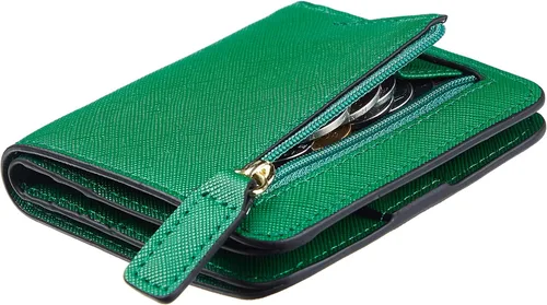 Vista 43 de Toughergun Cartera pequeña de cuero delgada para mujer con protección RFID, mini monedero bifold compacto con ventana de identificación transparente