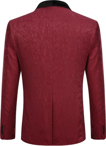 Vista 3 de COOFANDY Chaqueta de esmoquin floral para hombre, chal de cachemira, solapa elegante, chaqueta para boda, cena, fiesta, baile de graduación