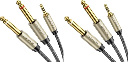 Vista 9 de Cables Ugreen: cable distribuidor en Y, enchapado en oro de 1/8 pulgadas TRS a 1/4 pulgadas TS mono para iPhone, iPod, tarjetas de sonido