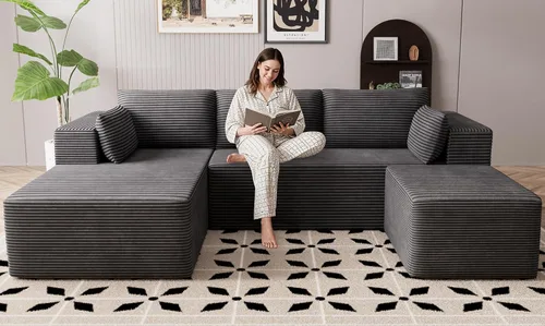 Vista 16 de Sofás seccionales sin estructura de 106 pulgadas para sala de estar, sofá modular en forma de L con asiento profundo de gran tamaño con chaise Beige