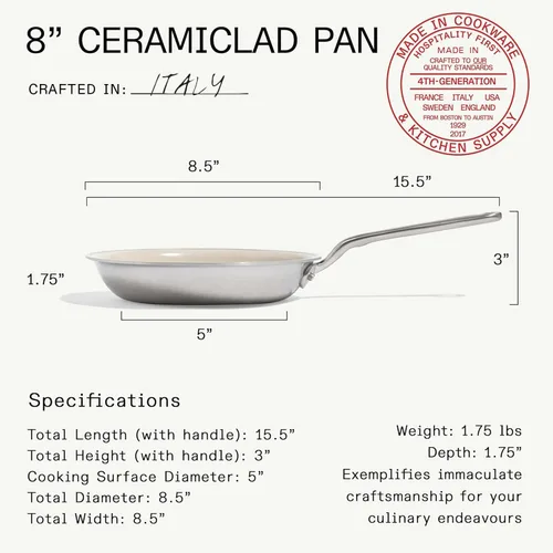 Vista 3 de Made In Utensilios de cocina, sartén antiadherente CeramiClad de 8 pulgadas (mango inoxidable), revestimiento de acero inoxidable de 5 capas