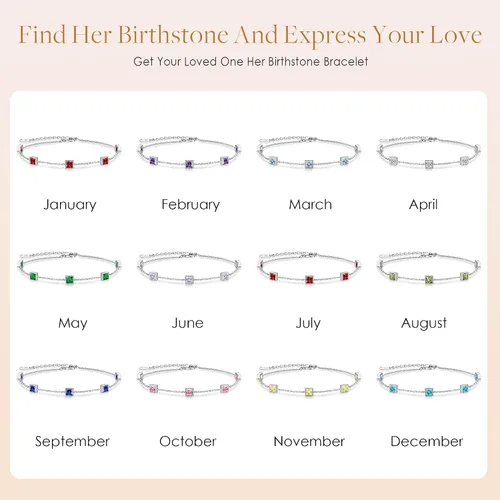 Vista 7 de CDE Pulseras de plata de ley 925 con piedra natal para mujer, delicada y sencilla pulsera de eslabones ajustable, regalo de cumpleaños, aniversario