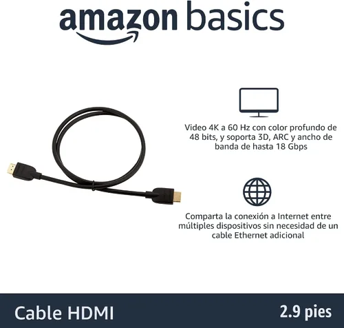 Vista 2 de Amazon Basics Cable HDMI, 3 pies, 4K@60Hz, cable HDMI 2.0 4K de alta velocidad (18 Gbps), 2160p, 48 bits, compatible con TV/PS5/Xbox/Roku, negro